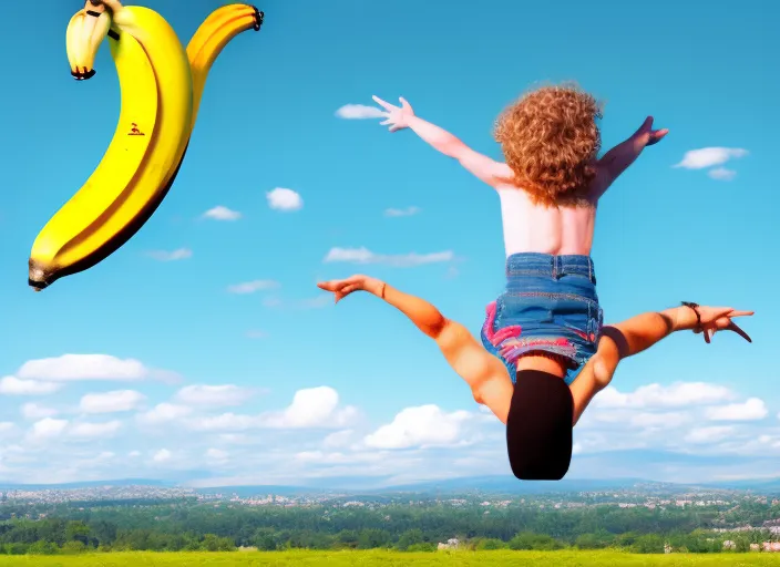 a banana levitating in the sky