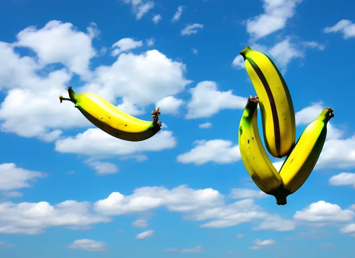 a banana levitating in the sky