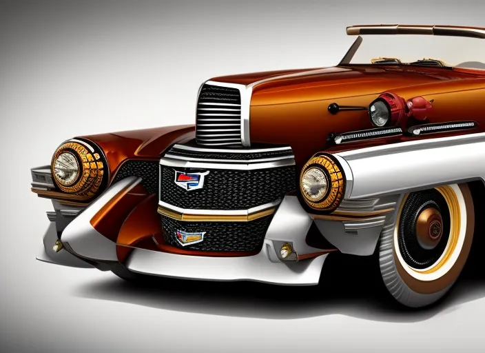 “Cadillac El Dorado de style Badass Steampunk dans une vieille rue pavée, trending on artstation, sharp focus, studio photo, intricate details, highly detailed, by greg rutkowski. Cadillac El Dorado de style Badass Steampunk dans une vieille rue pavée, trending on artstation, sharp focus, studio photo, intricate details, highly detailed, by greg rutkowski. chiaroscuro, 85mm”