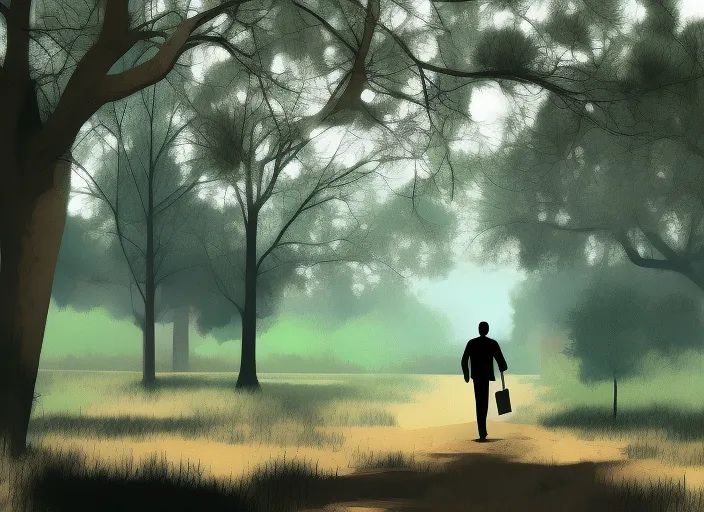 digital art a person walking in a park 
