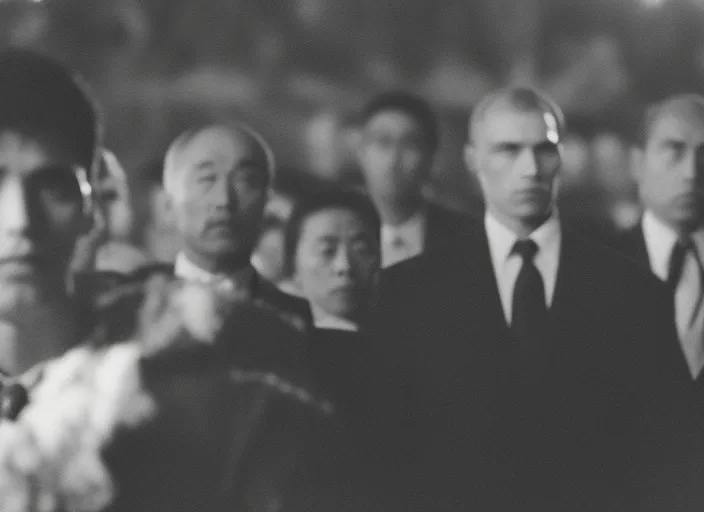 person in suit light behind him other people look at him, hyperrealistic, cinematic