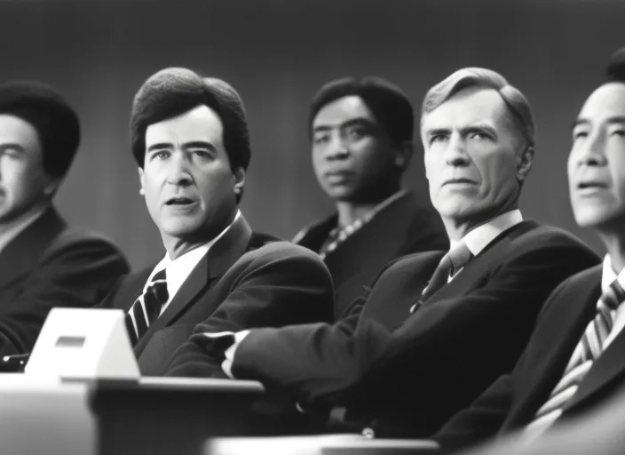 Close-up shots of leaders speaking and making decisions, realistic, cinematic
