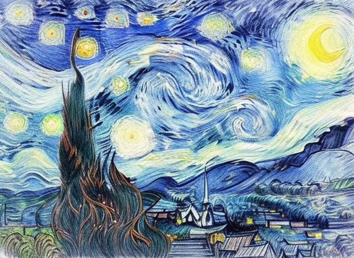 pencil sketch of starry night