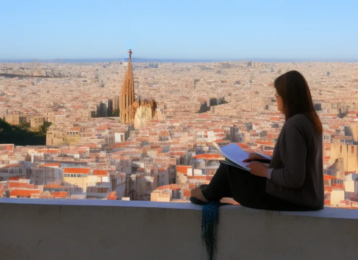 a girl studying with views of the sagrada familia