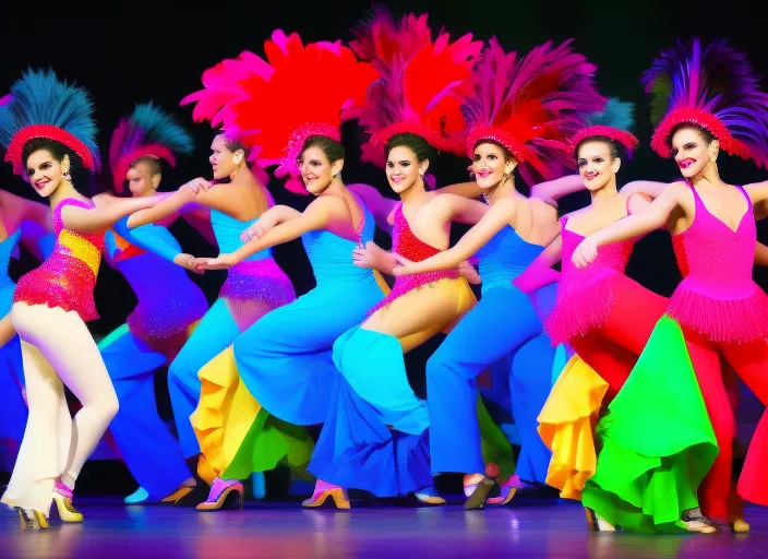 a pulsating, vibrant celebration of Latin dance and culture, high-energy beats add a touch of nostalgia, the visuals can be stylized to include elements of classic Latin dance, such as a nod to the era of the classic Latin dance halls.and colorful costumes, it captures the essence of this lively and dynamic dance style, visuals should be grand and sweeping, showcasing the intricate and expressive movements of the dancers, Bright, warm lighting should be used to enhance the bold, rich colors of the costumes and create a lively atmosphere, camera movements, close-ups, and panning shots will help to convey the energy of the dance