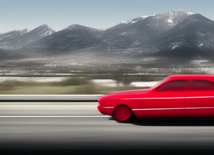 a red sedan driving down the highway