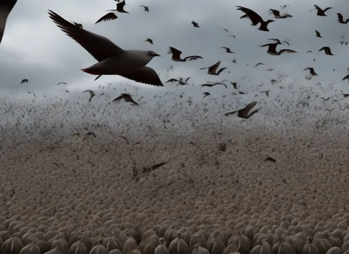 world war 3 scene - a bird flying over the dead bodies