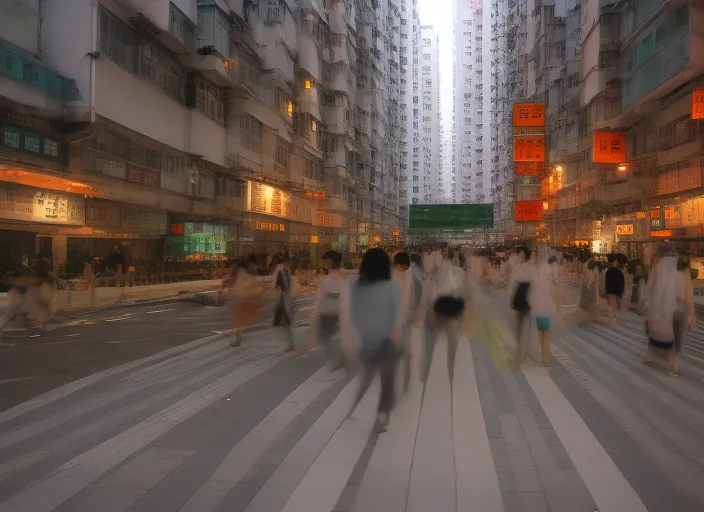 In the night, a cat walks slowly in the street in Hong Kong. change the caption to "In the night, a cat walks slowly in the street in Hong Kong"