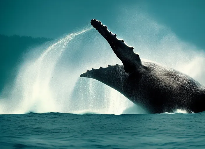 a whale jumps out of the sea in 3D. make the whale 3D