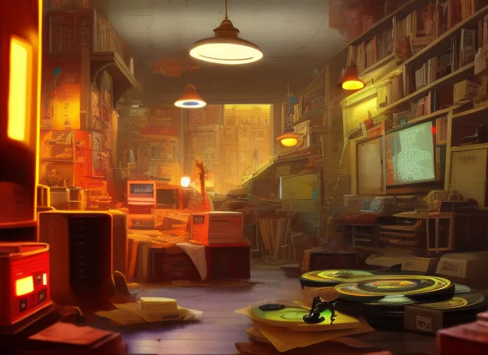 Steampunk City: A Low Ceiling, Dark Basement, and Vague Street Scene. change the fluorescent light to a more natural light