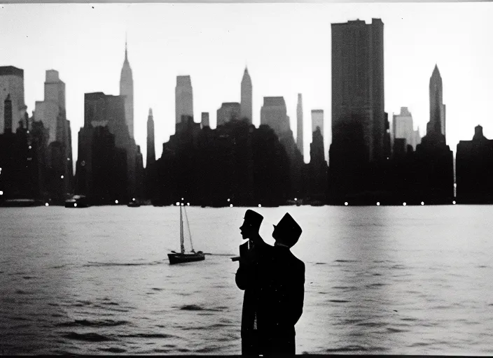 Prompt 1: “A Magical City at Dawn: 8 0 s Polaroid Photo, Cinema Still, Tall Man in Suit Smoking and Watching Ships Pass By, New York Panorama at Night. 5am As the sun starts to rise, the city begins to slow down. People are hurrying home from work, while the sounds of street performers and vendors can be heard. The lights of the city are starting to twinkle, adding a magical quality to the bustling metropolis.”, Negative prompt 1: “cars”
