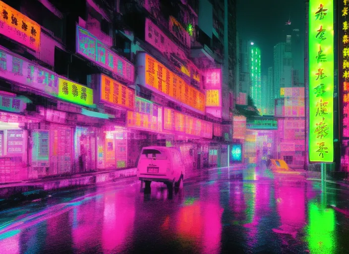 hong kong rain neon