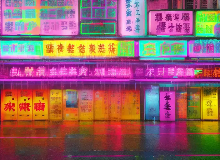 hong kong rain neon