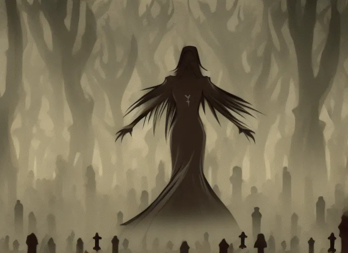 faceless lady vampire dancing in  graveyard background  handraw animation