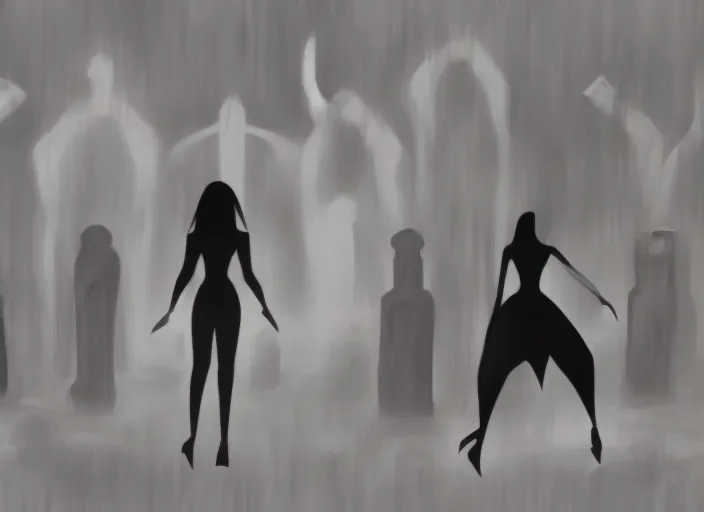 faceless lady vampire dancing in  graveyard background  handdraw animation