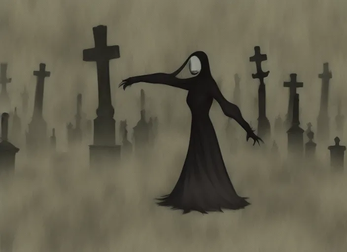 faceless lady vampire dancing in  graveyard background  handdrawn style