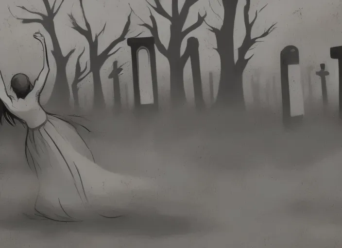 faceless lady vampire dancing in  graveyard background  hand-drawn style