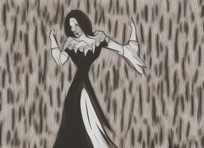 faceless lady vampire dancing in  graveyard background  hand-drawn style