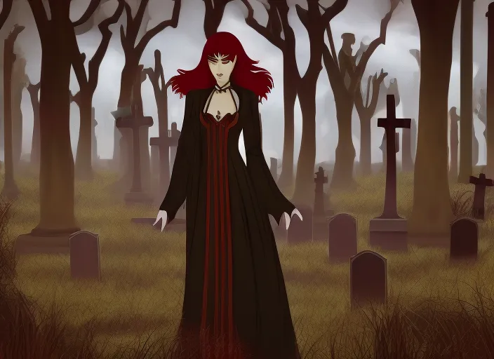 faceless lady vampire dancing in  graveyard background  realistik style