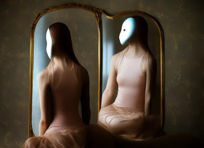 faceless scary lady reflection in mirror