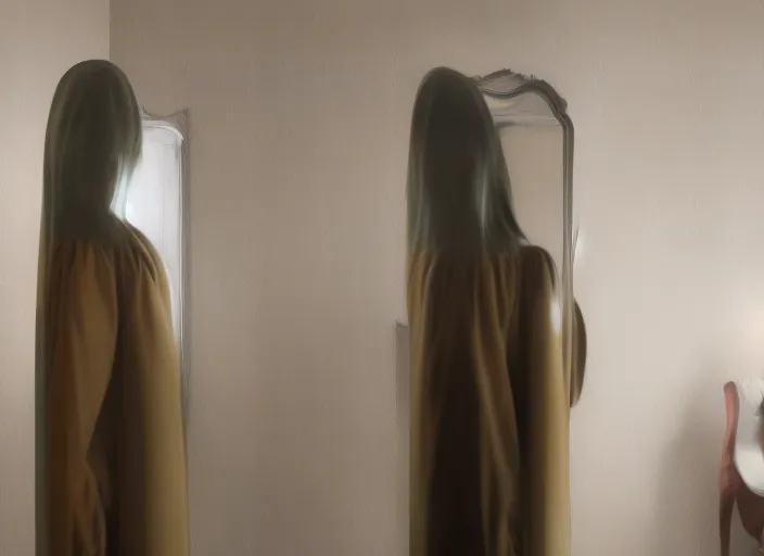 faceless scary lady reflection in mirror