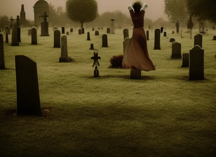 faceless scary lady dancing in graveyard