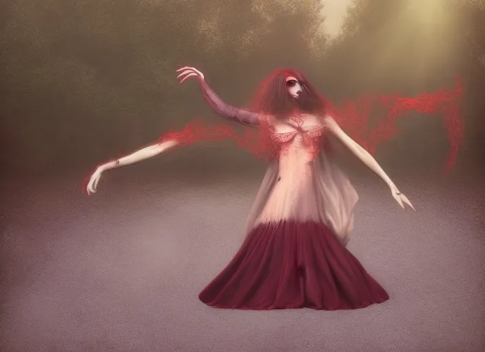 lady vampire dancing on grave surrealism art style