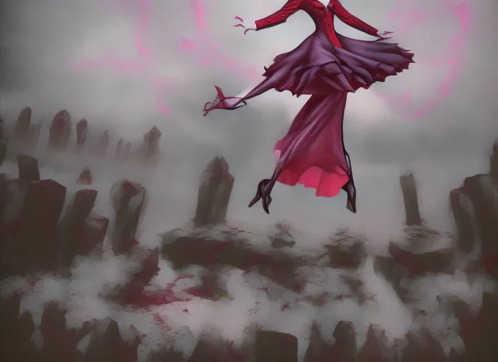 create beautifull lady vampire dancing on grave surrealism art style hirez