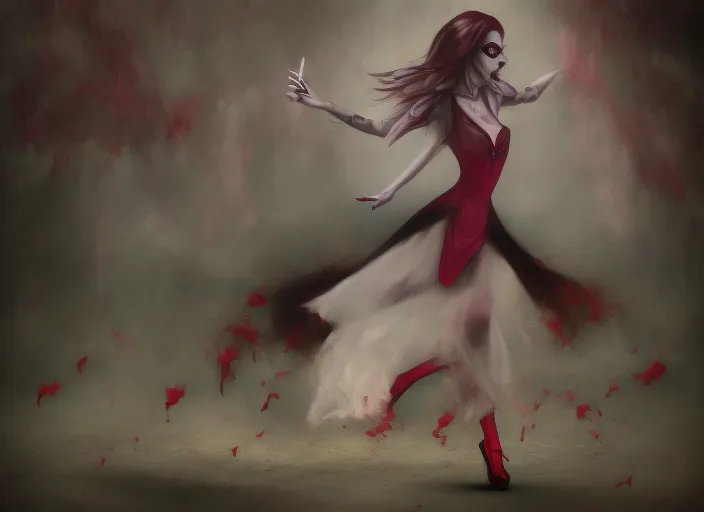 create beautifull lady vampire dancing on grave surrealism art style hirez