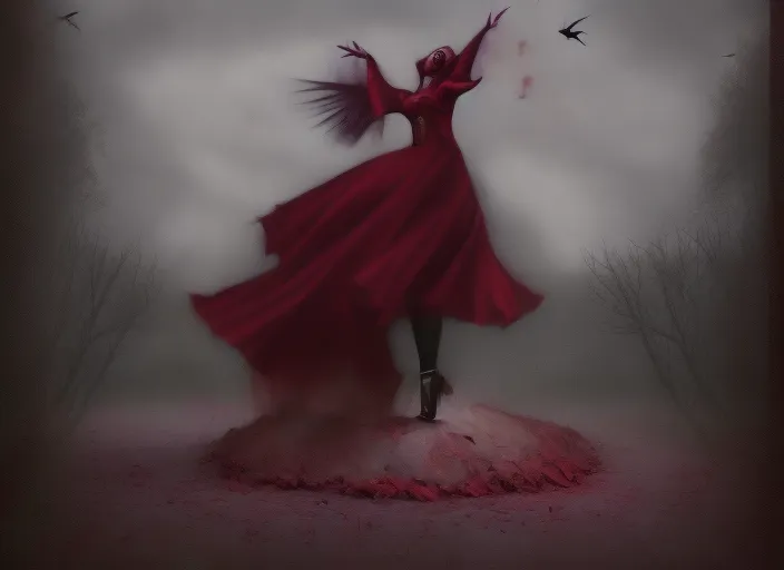 create beautifull lady vampire dancing on grave surrealism art style hirez