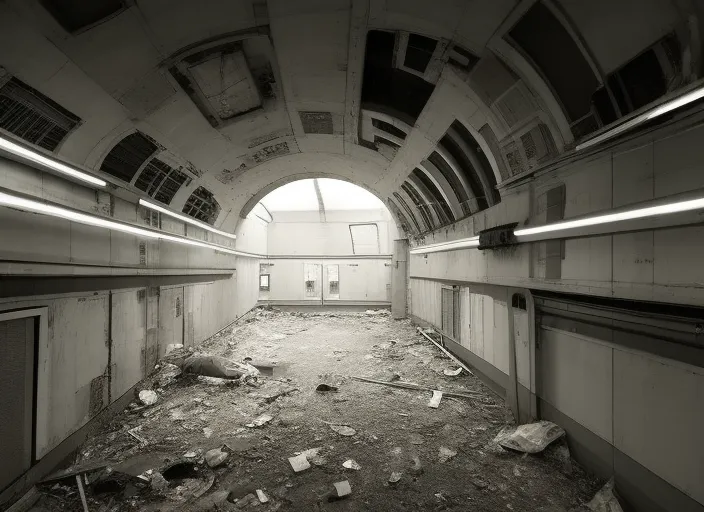 An abandoned space ship in a space station in an unknown part of the universe. The corridors are dark and dusty, with debris and rubble everywhere. This station was once full of life and activity, but now it seems abandoned for years. Occasionally you can hear the sound of the wind blowing through the corridors, but otherwise it is quiet and eerie. The control room is deserted and the screens are black, and the machines seem to have come to a standstill long ago. The only light comes from the flashing red warning lights, which create a strange atmosphere. It is clear that something serious happened at this station at some point, but what it was remains a mystery. It feels like loneliness and lostness, like being all alone in an unknown corner of space. Yet you also feel a sense of adventure and curiosity, which may still be discovered in this mysterious environment.