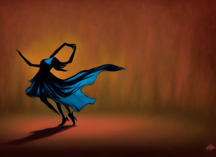 dark shadow of lady dancing on grave surrealism art high resolution