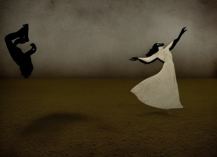 dark shadow of lady dancing on grave  surrealism 
