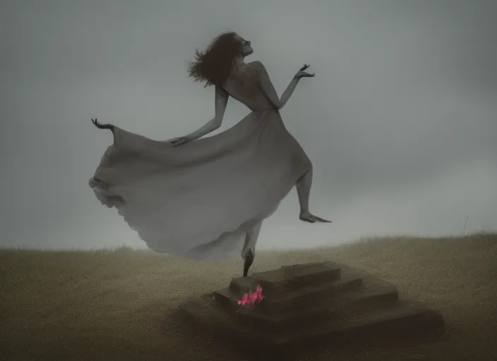 dark shadow of lady dancing on grave  surrealism  art