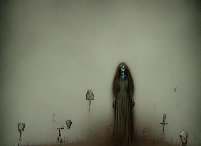 horror dark lady on grave  surrealism  art