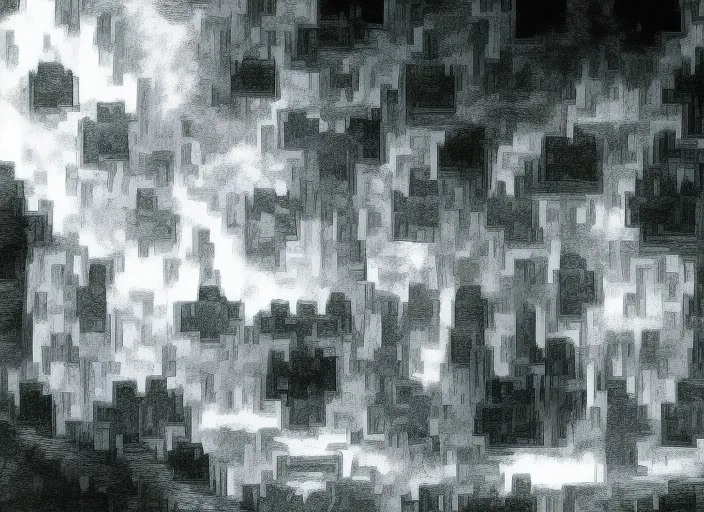 Color from outer space lovecraft , unknown kadath, meteor in village  well, chtonic village, dark art , black and white
