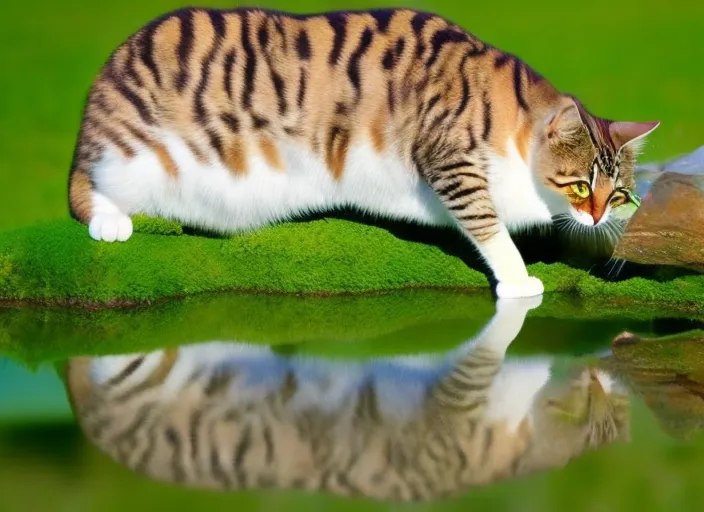 Cat drinking from pond