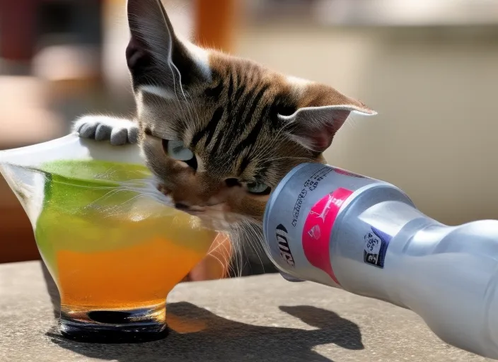 Cat drinking soda