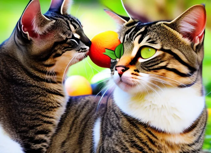 Cat eating fruit