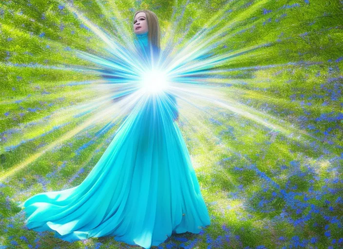 woman blooming with blue rays