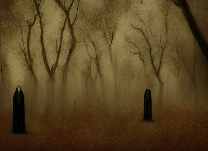 catwalk of lady vampire trought creepy graveyard forest surrealism art