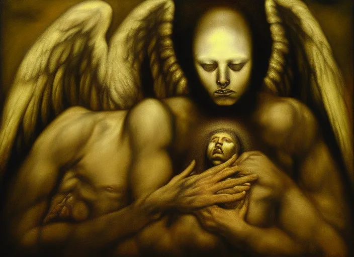“The Sacrament dark angel gothic surrealism - theology behind the painting. Add a message about the theology behind the painting”
