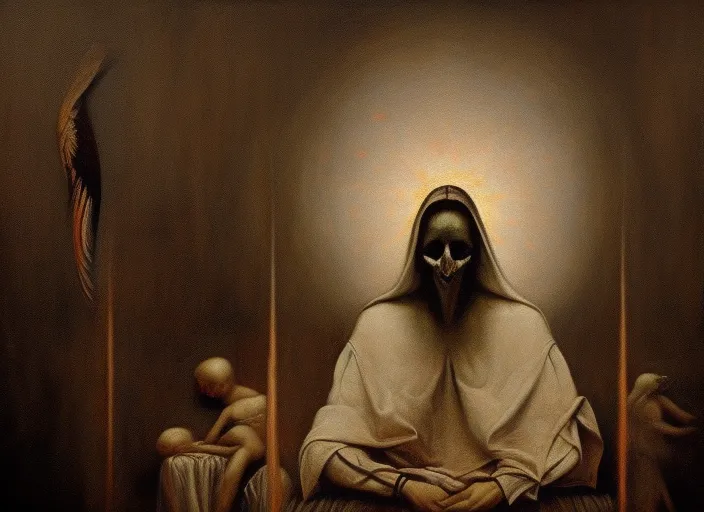 “The Sacrament dark angel gothic surrealism - theology behind the painting. Add a message about the theology behind the painting” 