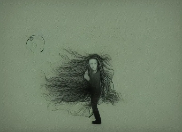 girl moving head in lunatic way surrealism art
