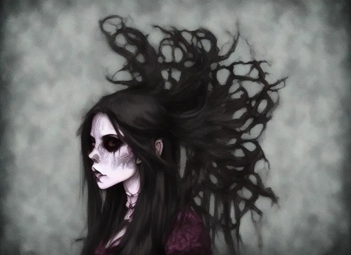 insane gothic girl headbang gothic art