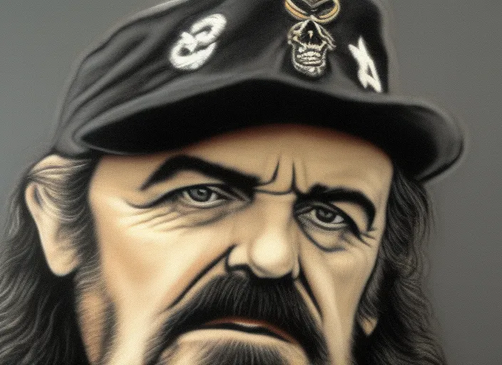 Lemmy Kilmister front face realism without soul patch with motorhead logo on hat