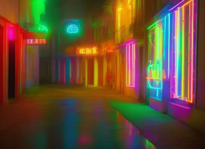 Neon city lights gradually fade as people pass, creating a warm feeling. neon lights fade lightly as people pass