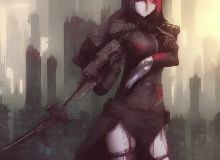 gothic girl with cyberpunk dystopia city