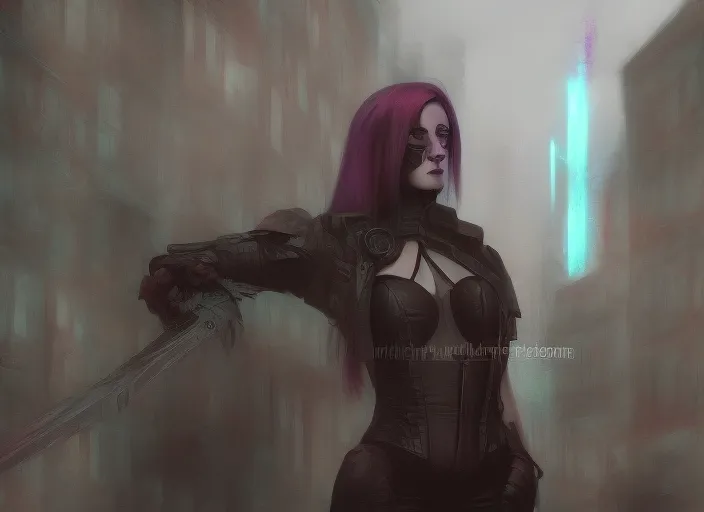 gothic girl with cyberpunk dystopia city realism art style