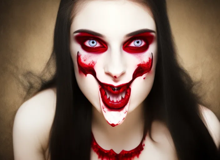 beautiful vampire girl with vampire teeth